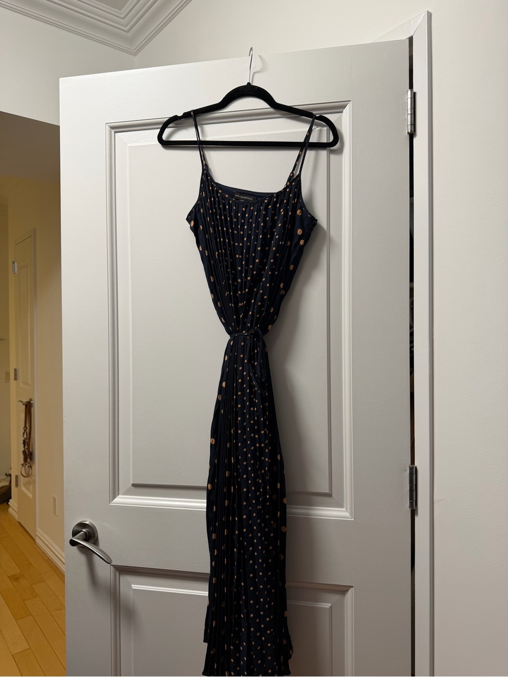 Banana Republic Navy Maxi Dress with Orange Polka Dots